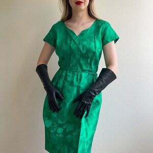 Vintage 1960s Black Leather Long Gloves